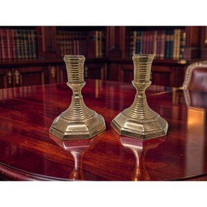 Vintage Brass Decorative Octagonal Ribbed Candlestick Holders Set Of 2 Decorativ
